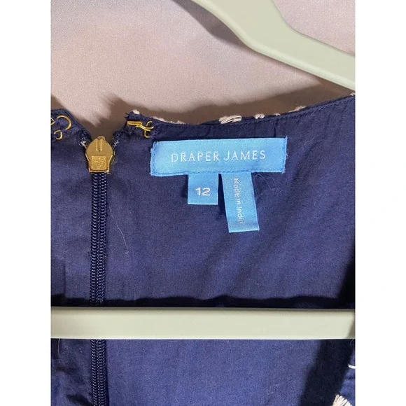 Draper James Navy Blue Floral Embroidered Flutter Sleeve Dress Size 12 Brunch - Picture 4 of 12